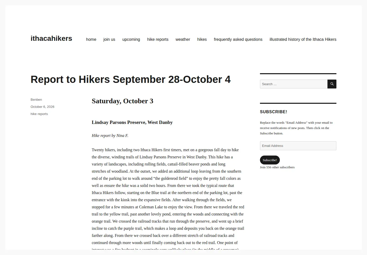 Screenshot of ithacahikers.com