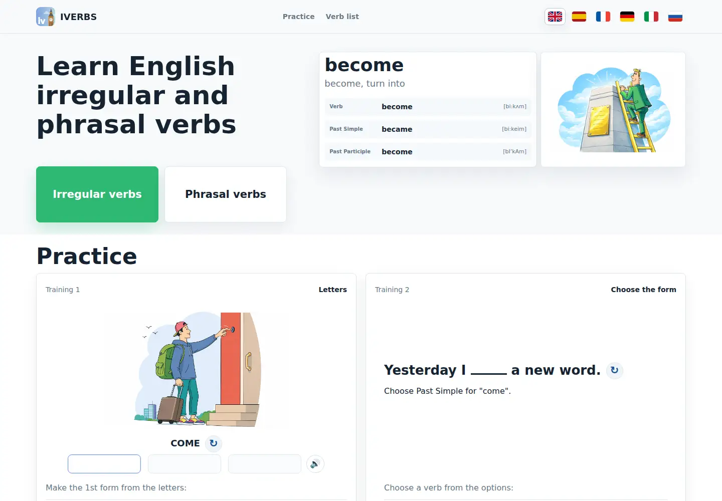 Screenshot of iverbs-irregular-verbs.com