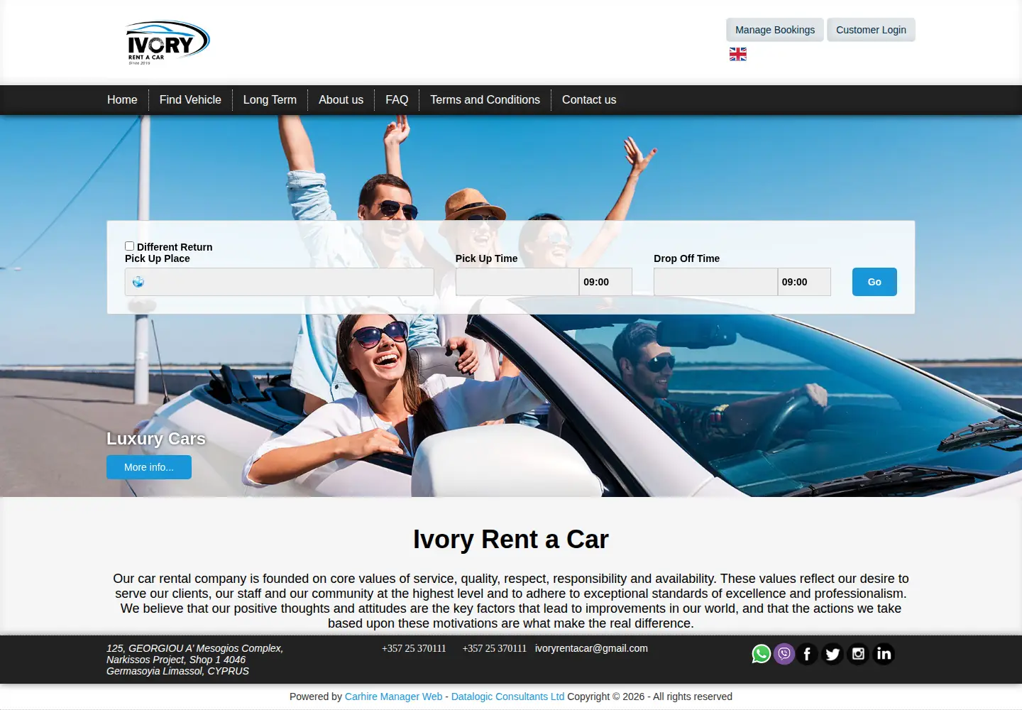 Captured homepage of ivoryrentacar.com in the current scan