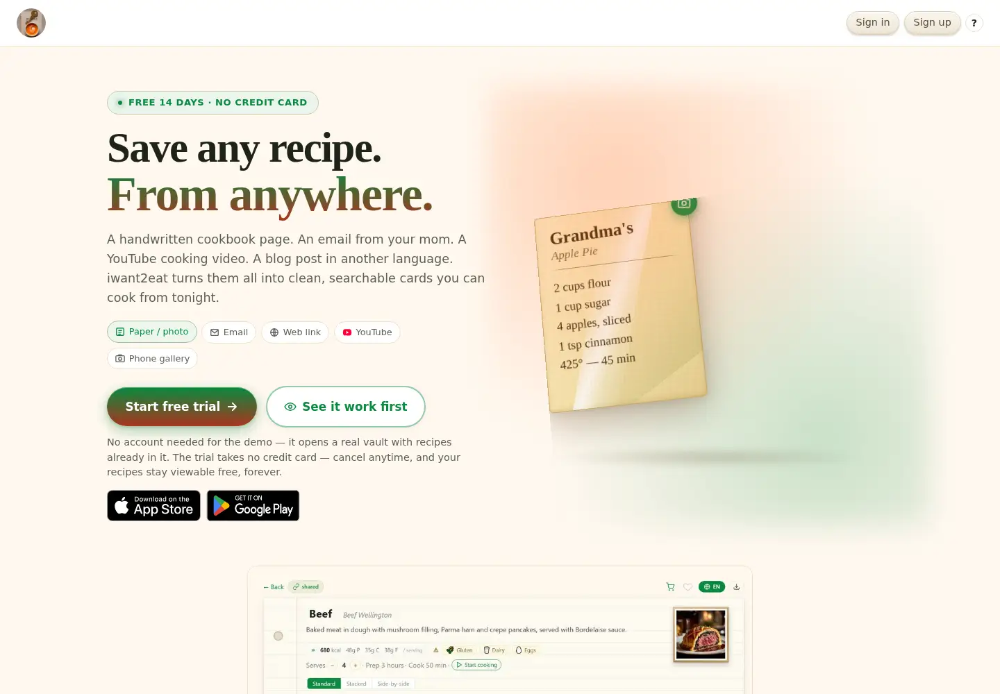 Screenshot of iwant2eat.com