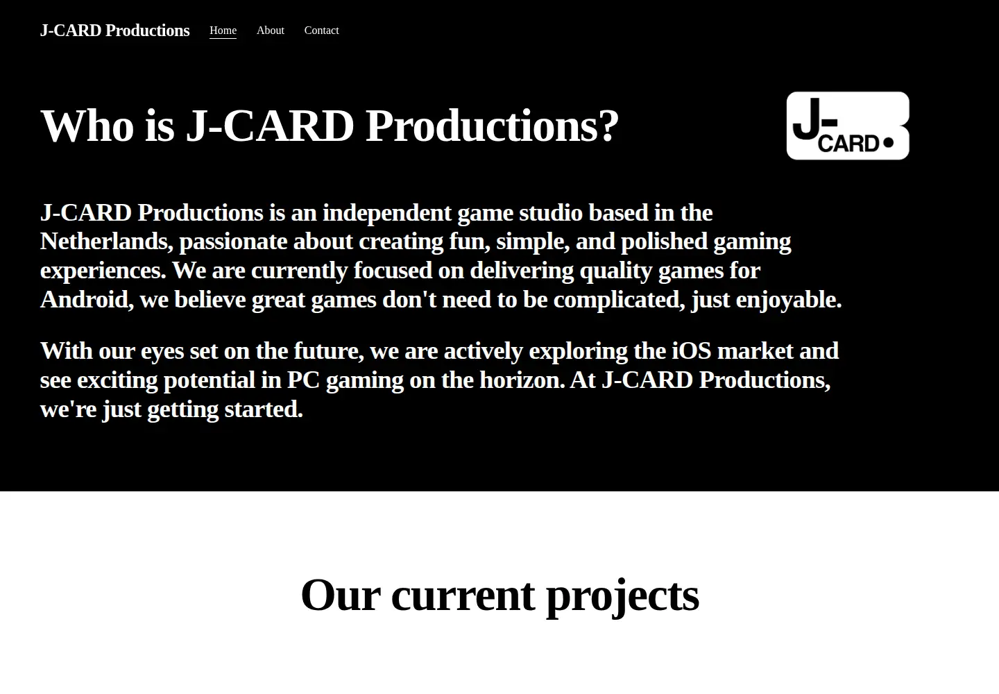 Captured homepage of j-cardproductions.com in the current scan