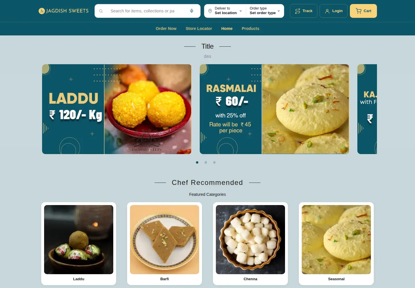 Screenshot of jagdishsweets.com