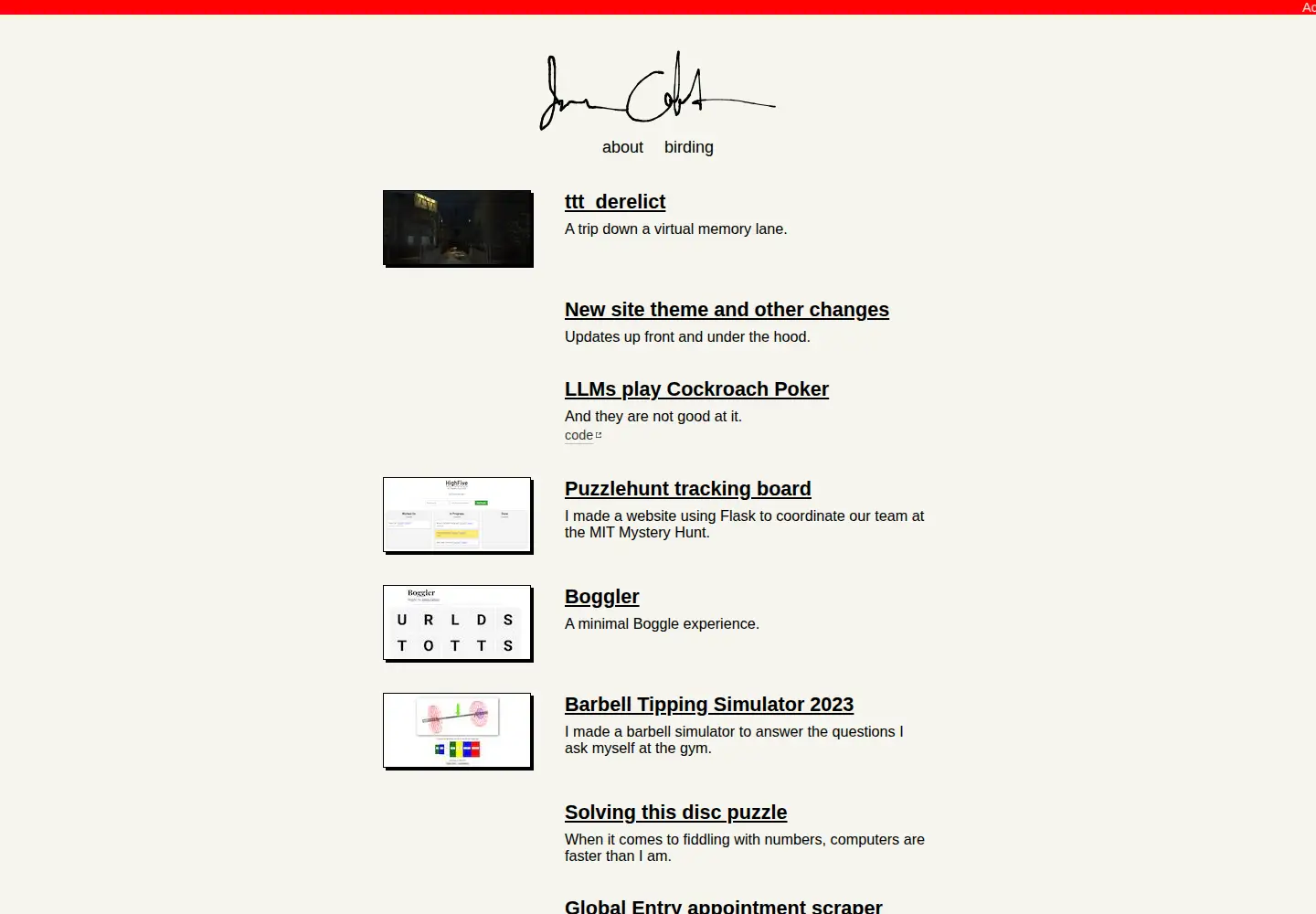 Captured homepage of jamescalixto.com in the current scan
