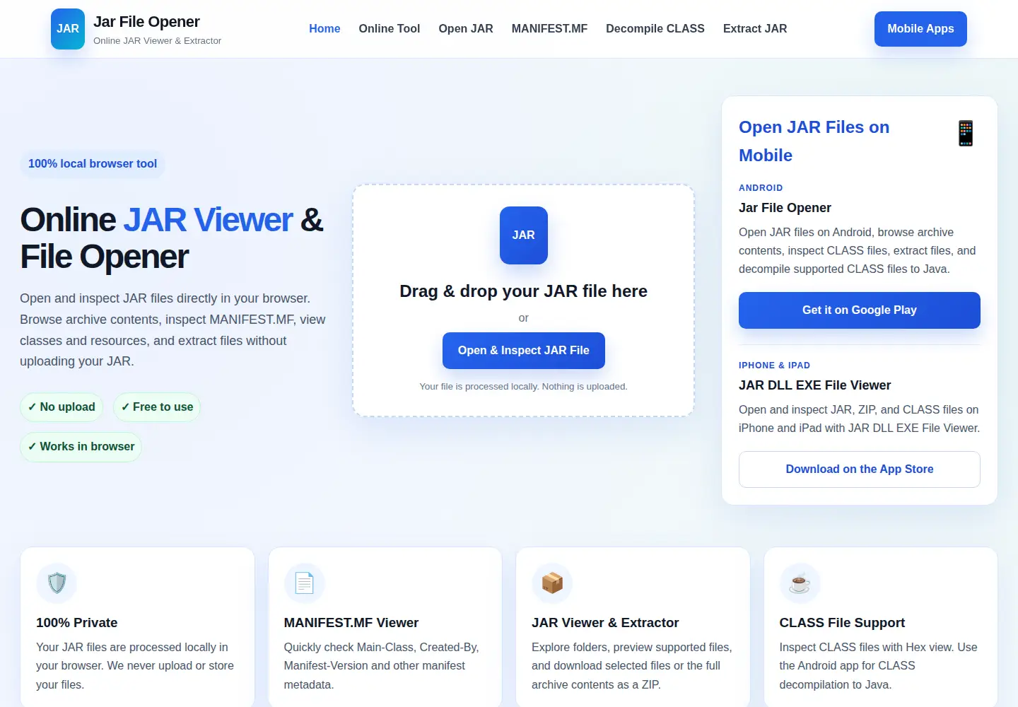 Screenshot of jarfileopener.com
