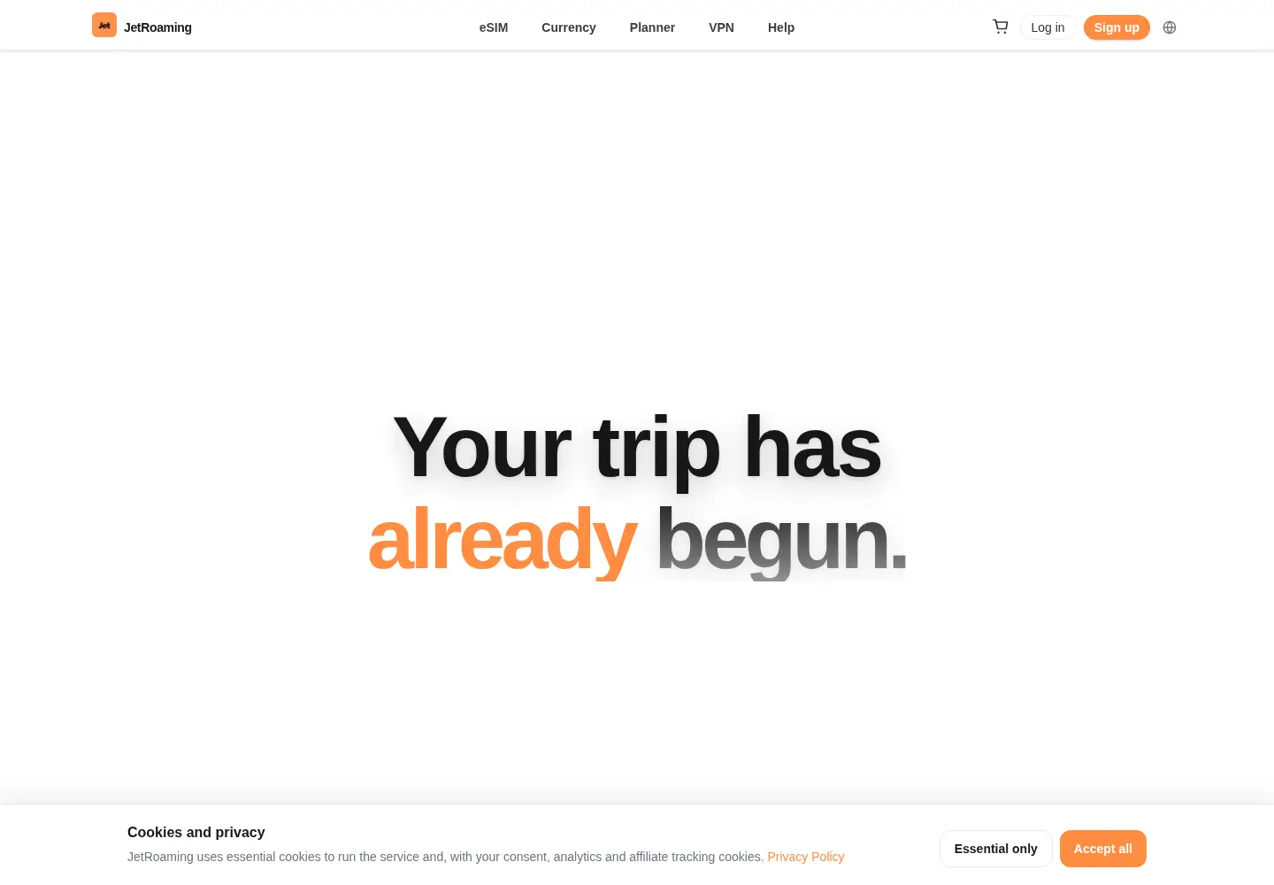 Captured homepage of jetroaming.com in the current scan