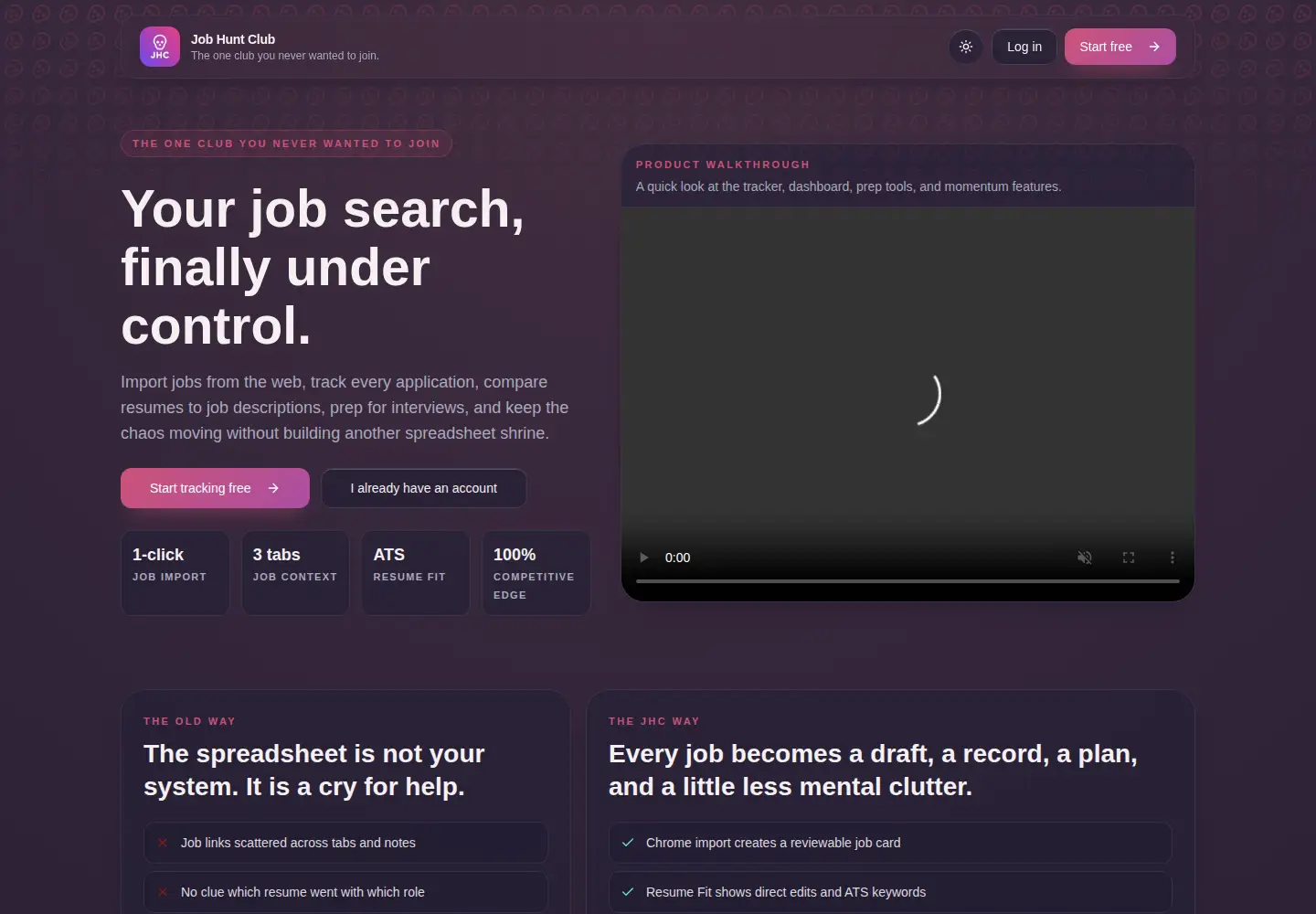 Captured homepage of jobhuntclub.com in the current scan