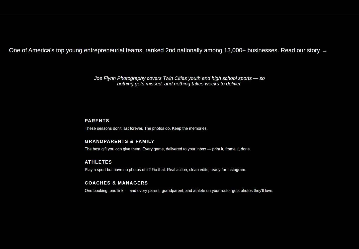 Captured homepage of joeflynnphotography.com in the current scan