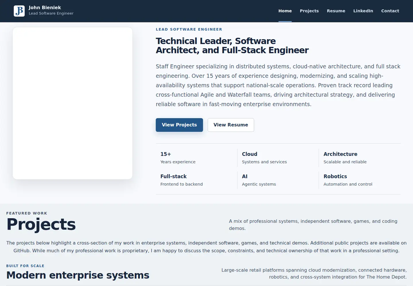 Captured homepage of johnbieniek.com in the current scan