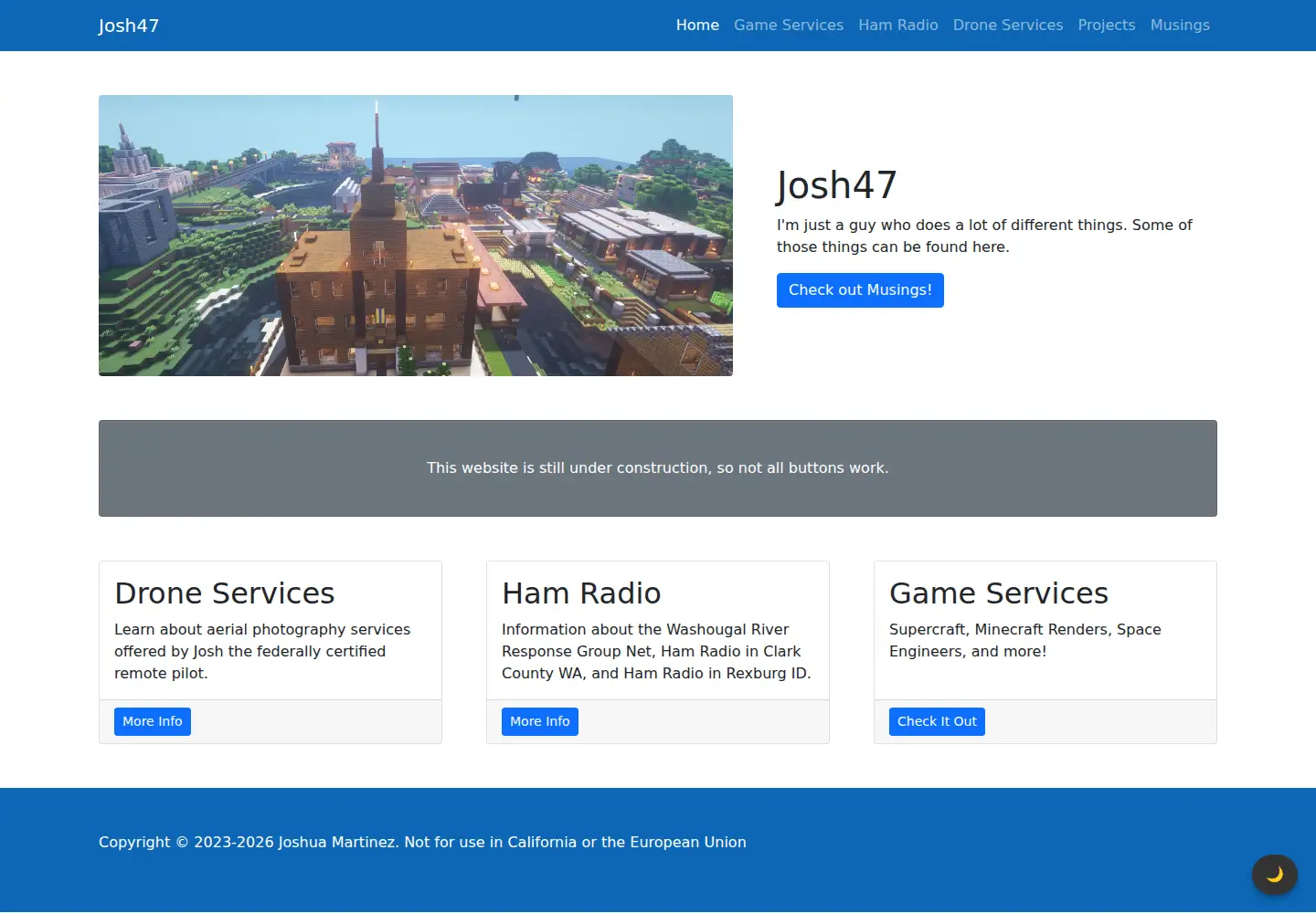 Captured homepage of josh47.com in the current scan