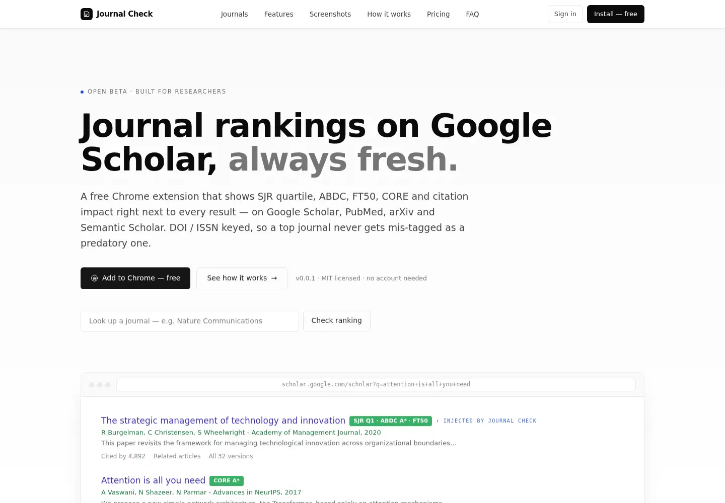 Captured homepage of journal-check.com in the current scan