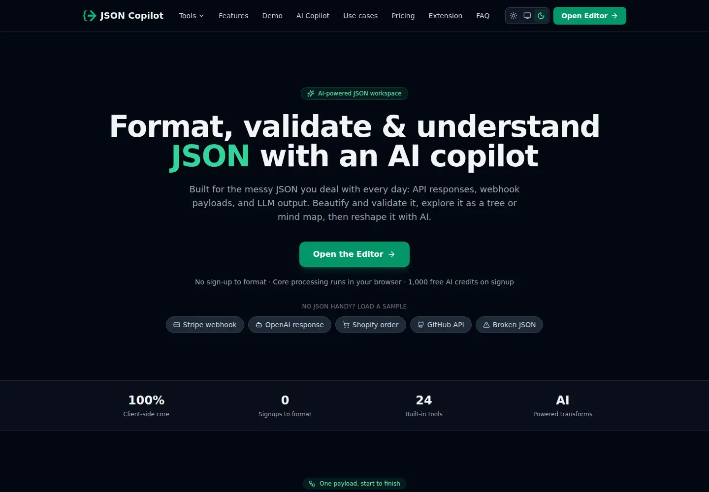 Captured homepage of jsoncopilot.com in the current scan