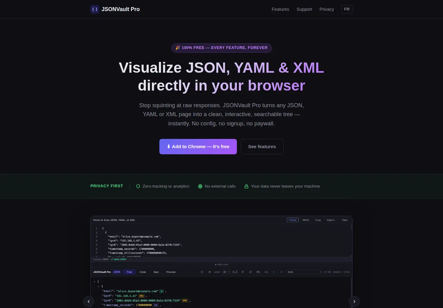 Captured homepage of jsonvaultpro.com in the current scan