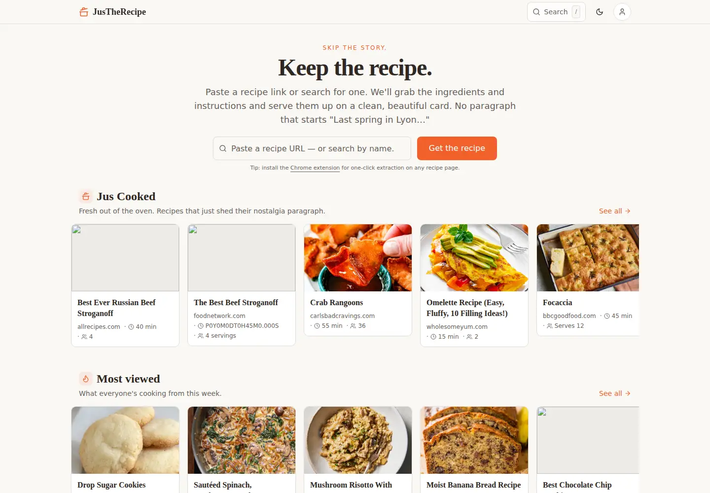 Captured homepage of justherecipe.com in the current scan