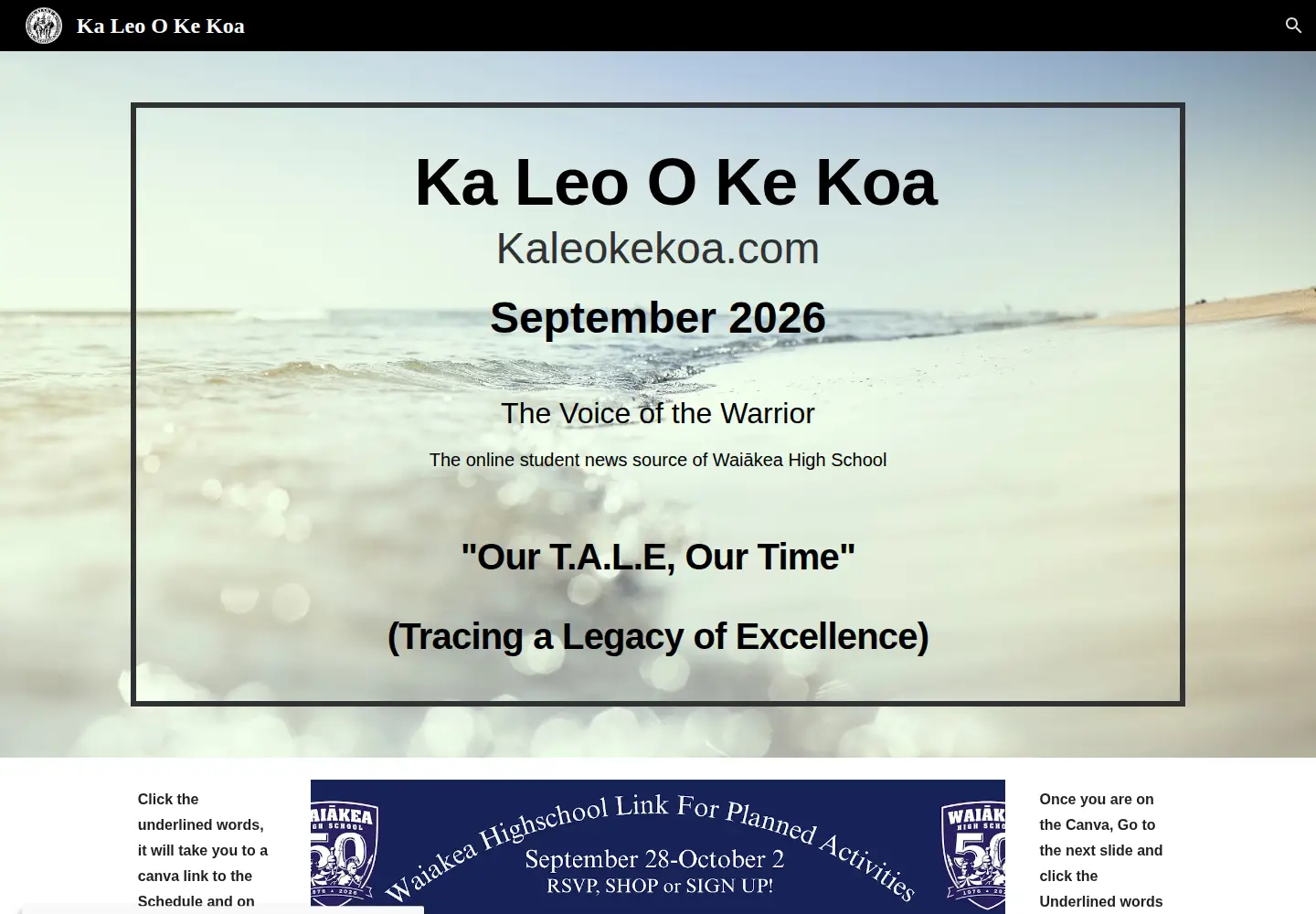 Captured homepage of kaleokekoa.com in the current scan