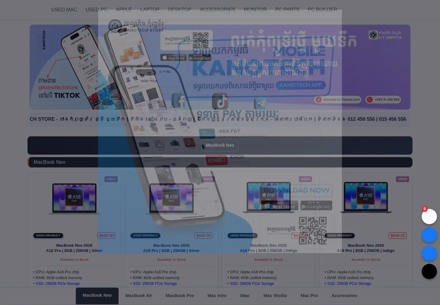 Captured homepage of kanotechstore.com in the current scan