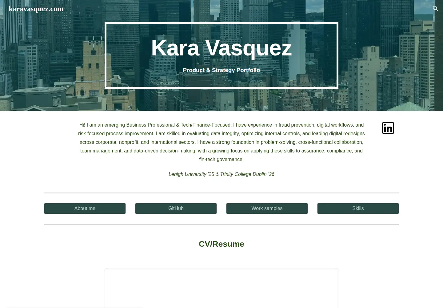 Captured homepage of karavasquez.com in the current scan