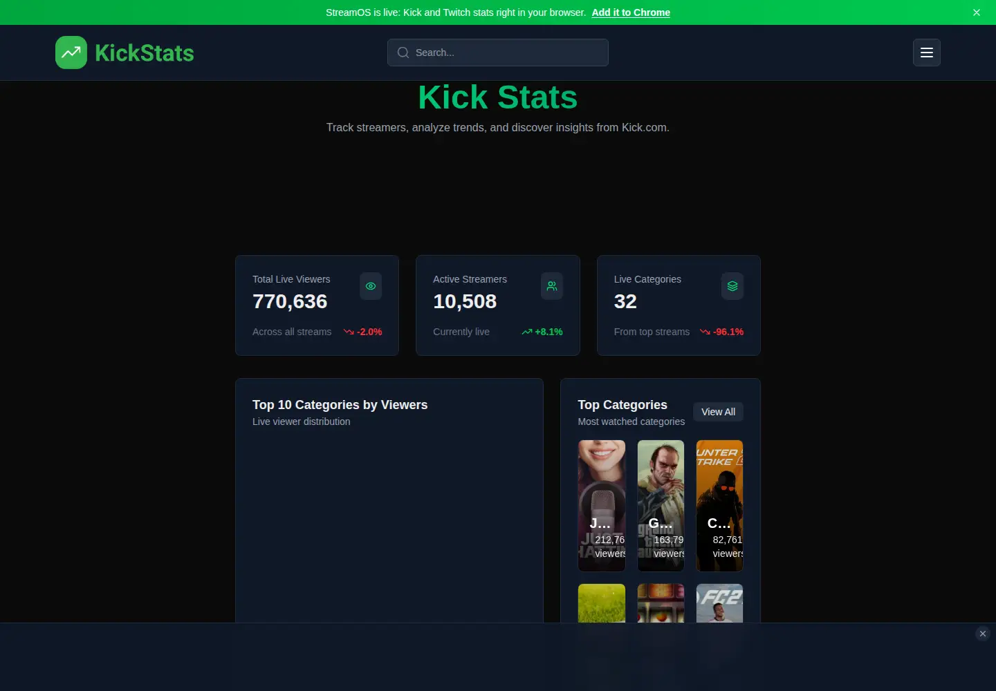 Captured homepage of kickstats.com in the current scan
