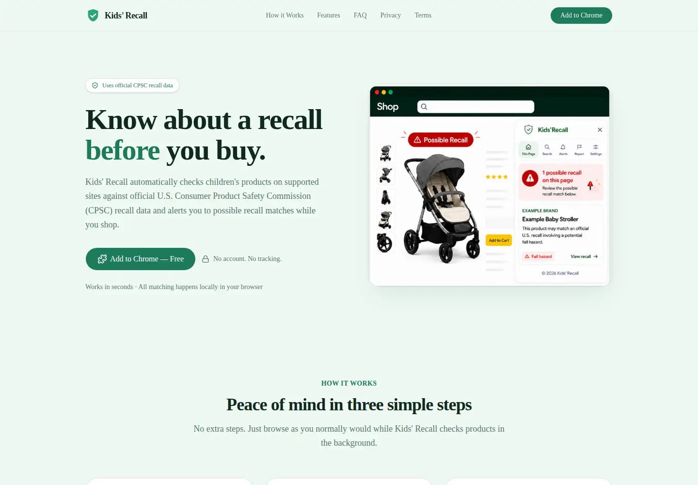 Screenshot of kidsrecallextension.com