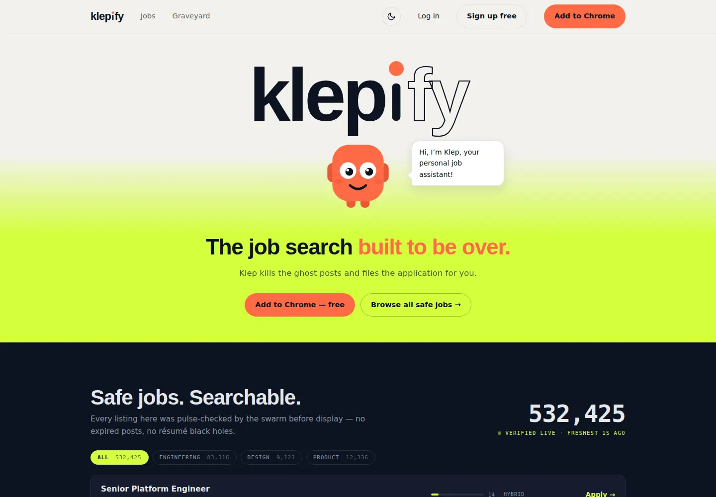 Captured homepage of klepify.com in the current scan