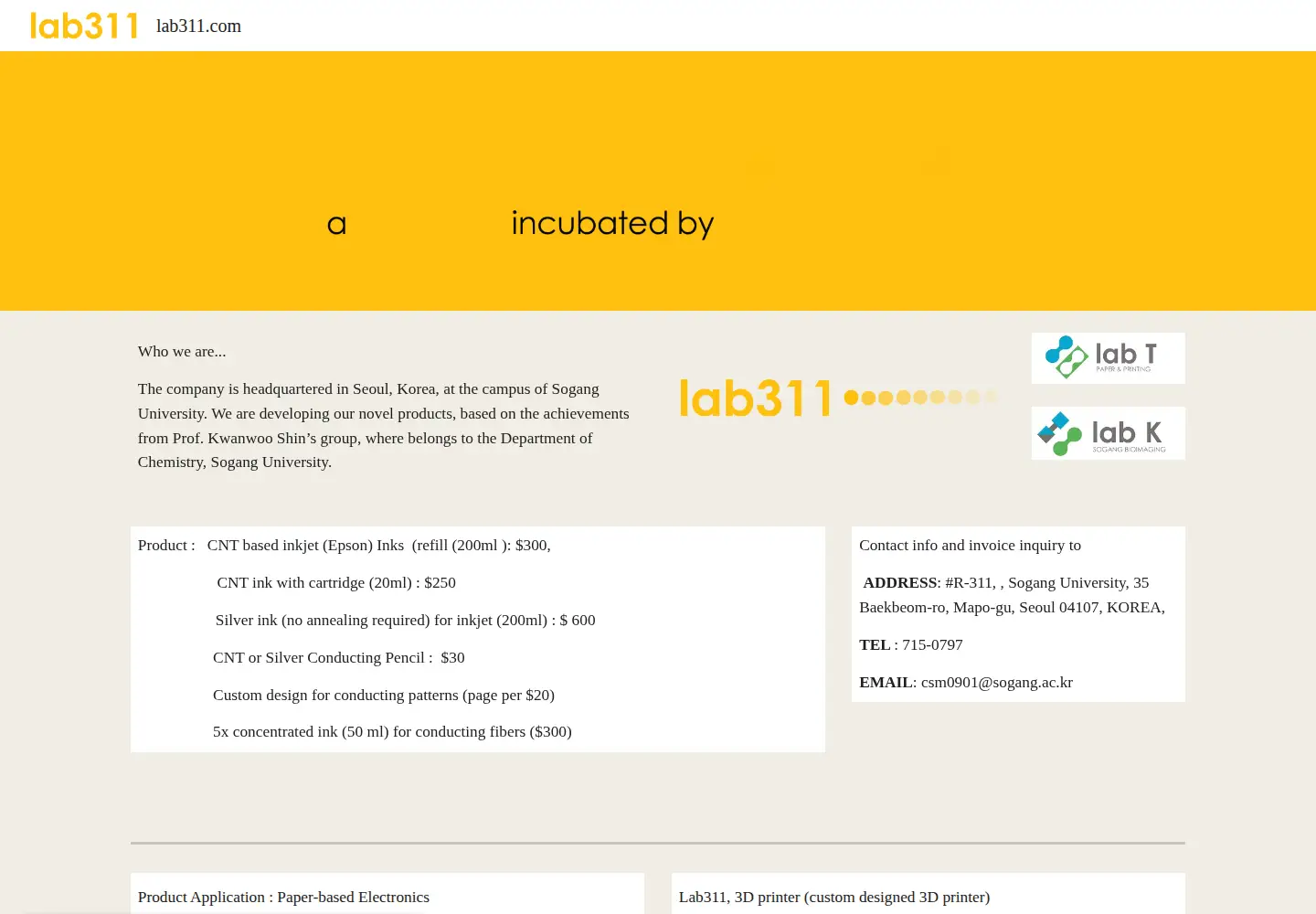 Captured homepage of lab311.com in the current scan