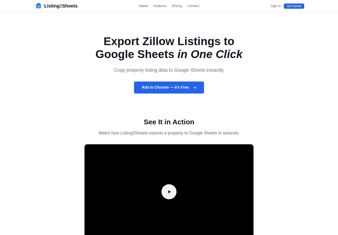 Captured homepage of listing2sheets.com in the current scan