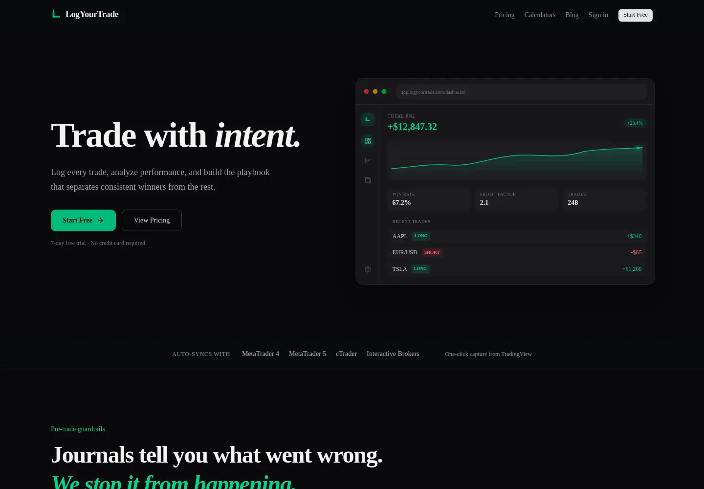 Captured homepage of logyourtrade.com in the current scan