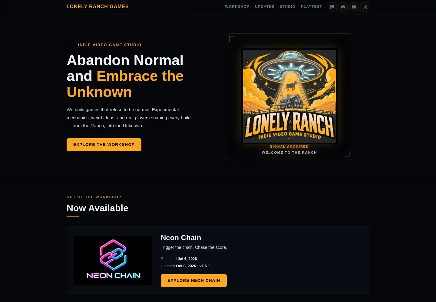 Captured homepage of lonelyranchgames.com in the current scan
