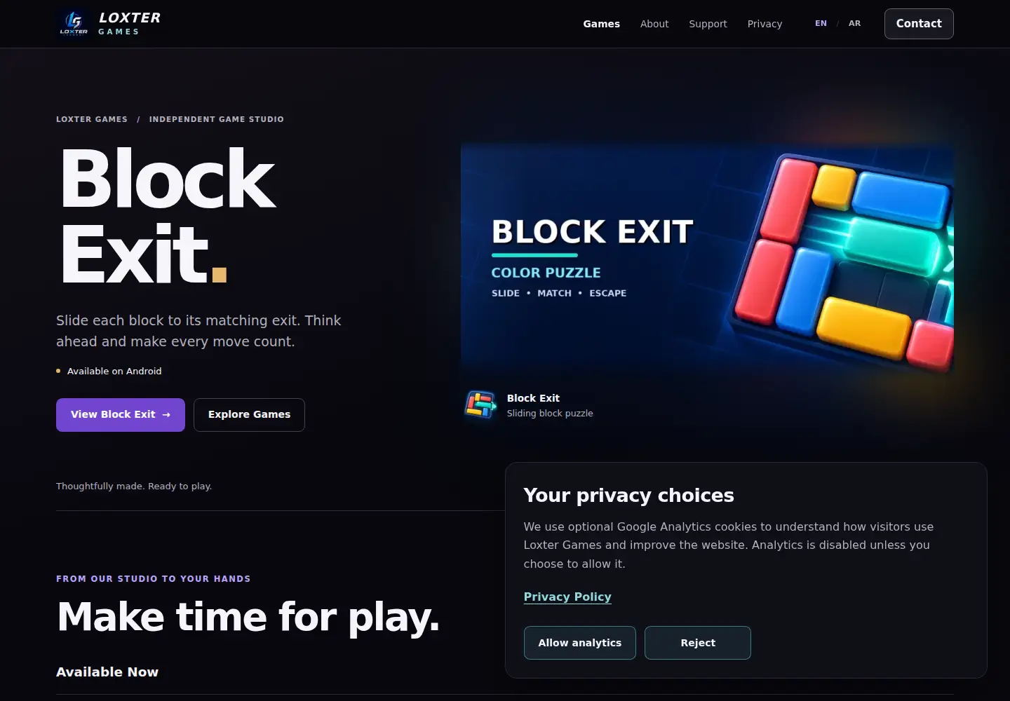 Screenshot of loxtergames.com