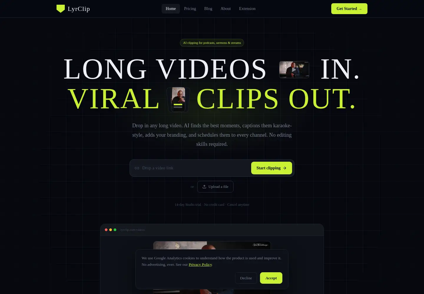 Screenshot of lyrclip.com