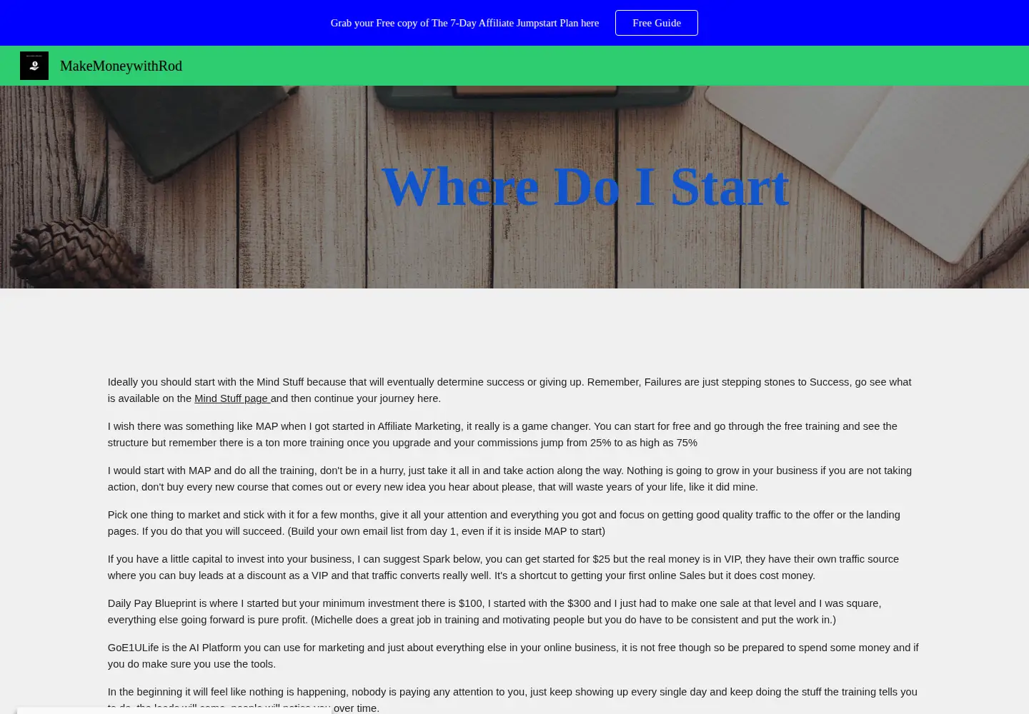Captured homepage of makemoneywithrod.com in the current scan