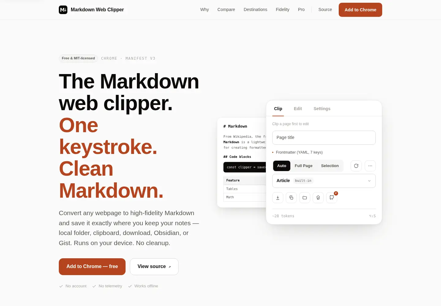 Captured homepage of markdownwebclipper.com in the current scan