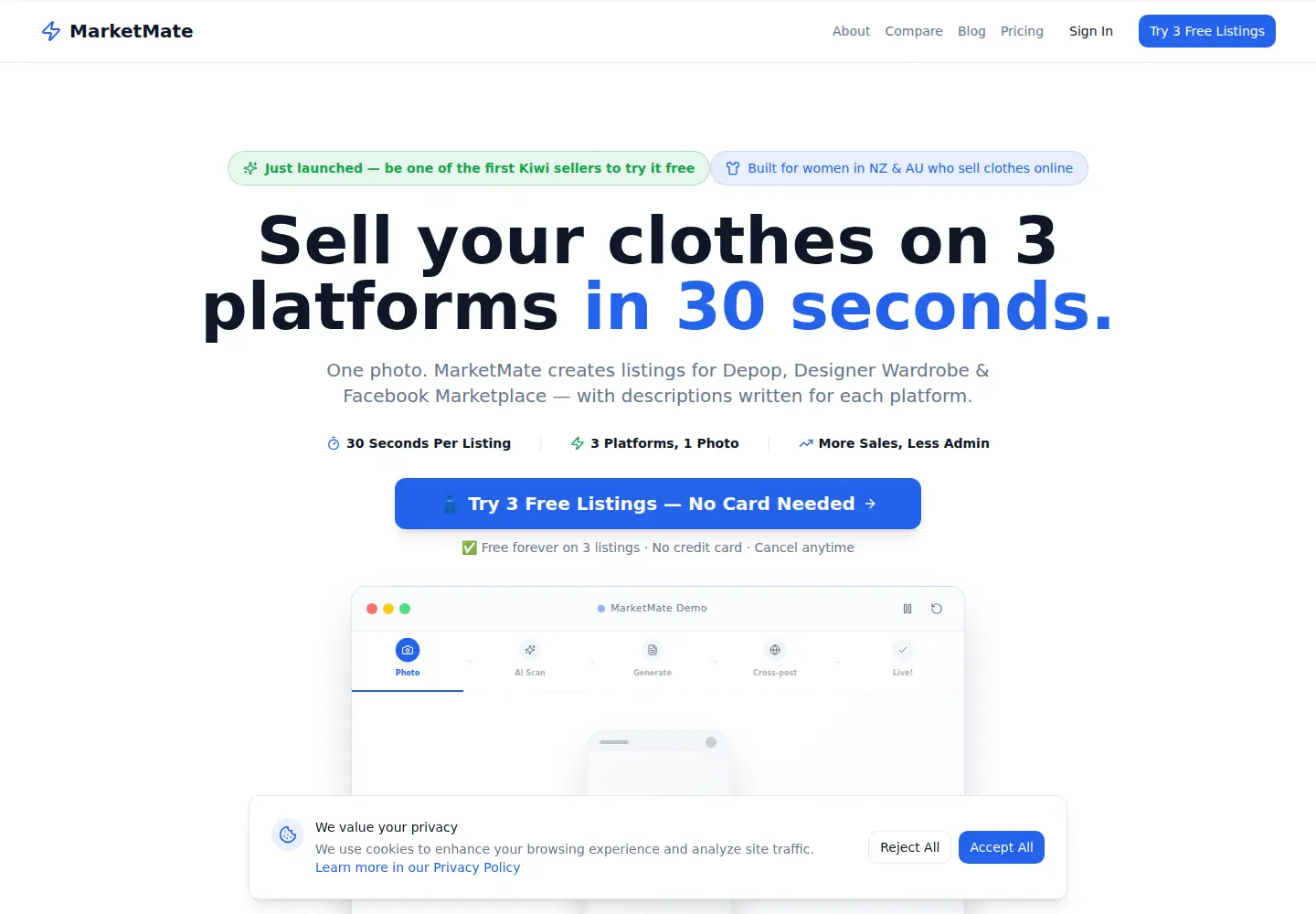 Captured homepage of marketmatelist.com in the current scan