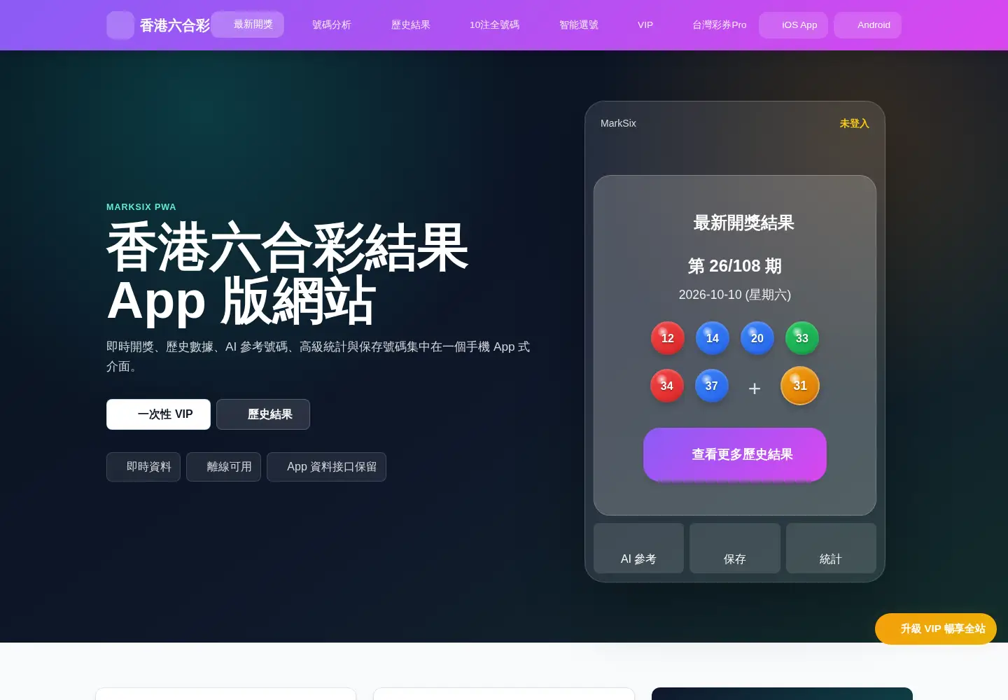 Captured homepage of marksixresults.com in the current scan