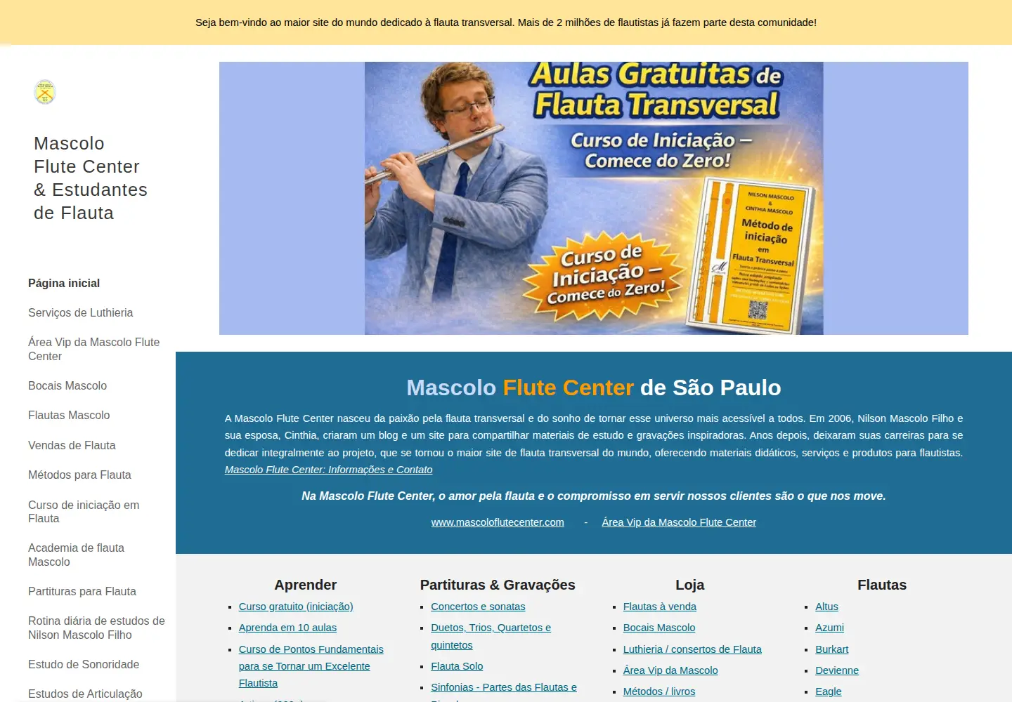 Captured homepage of mascoloflutecenter.com in the current scan