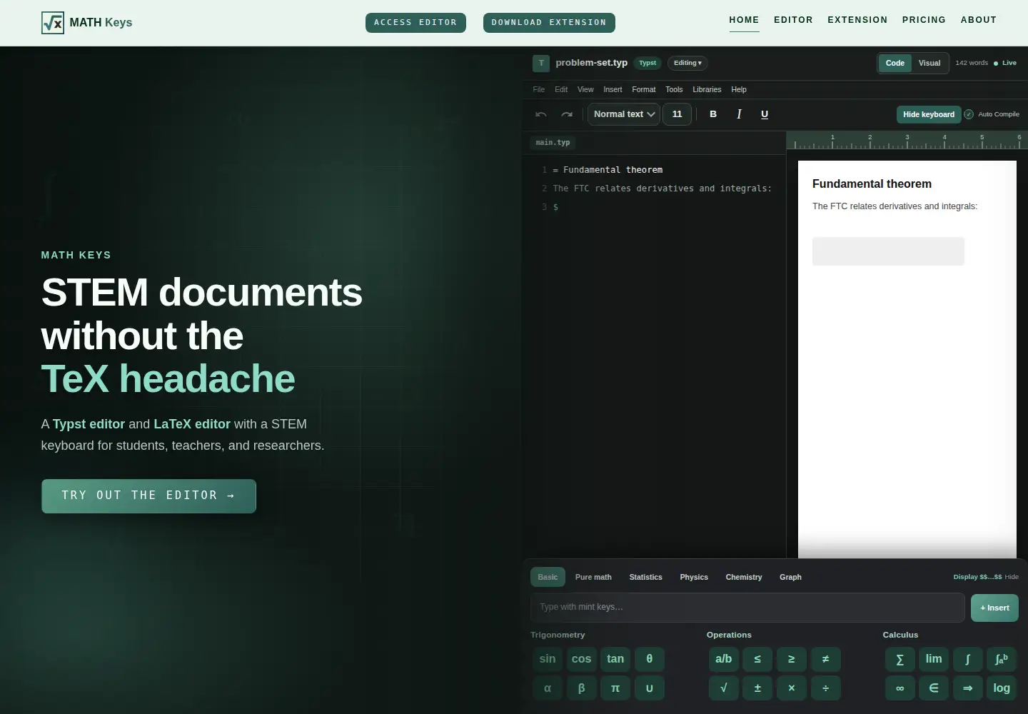 Captured homepage of mathkeyboards.com in the current scan