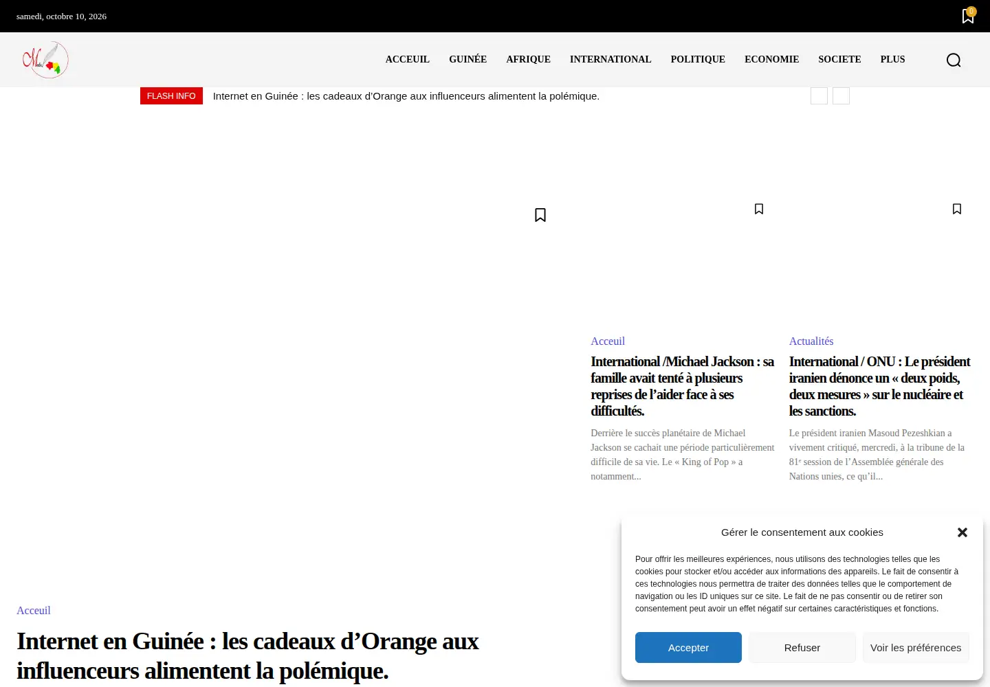Captured homepage of mediaplumeguinee.com in the current scan