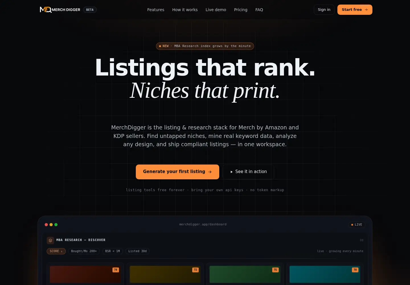 Screenshot of merchdigger.com