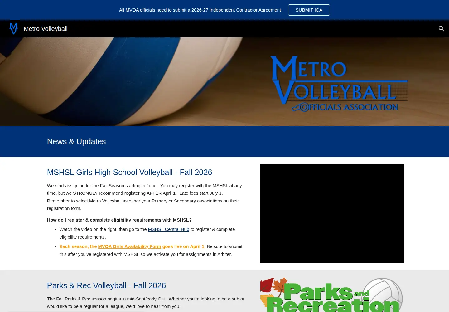 Screenshot of metrovolleyball.com
