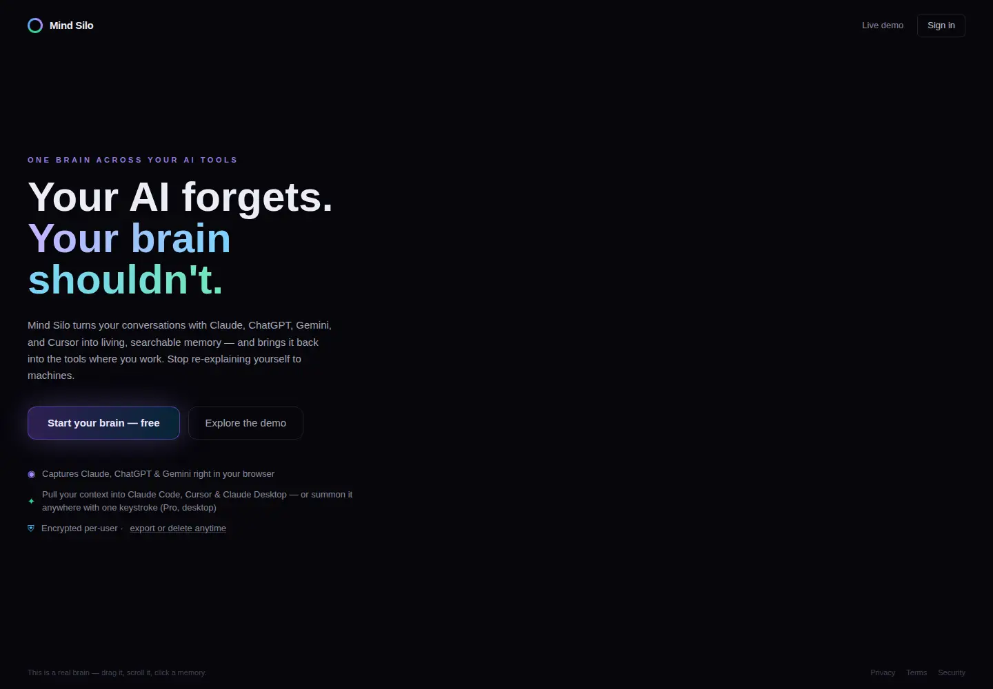 Captured homepage of mind-silo.com in the current scan