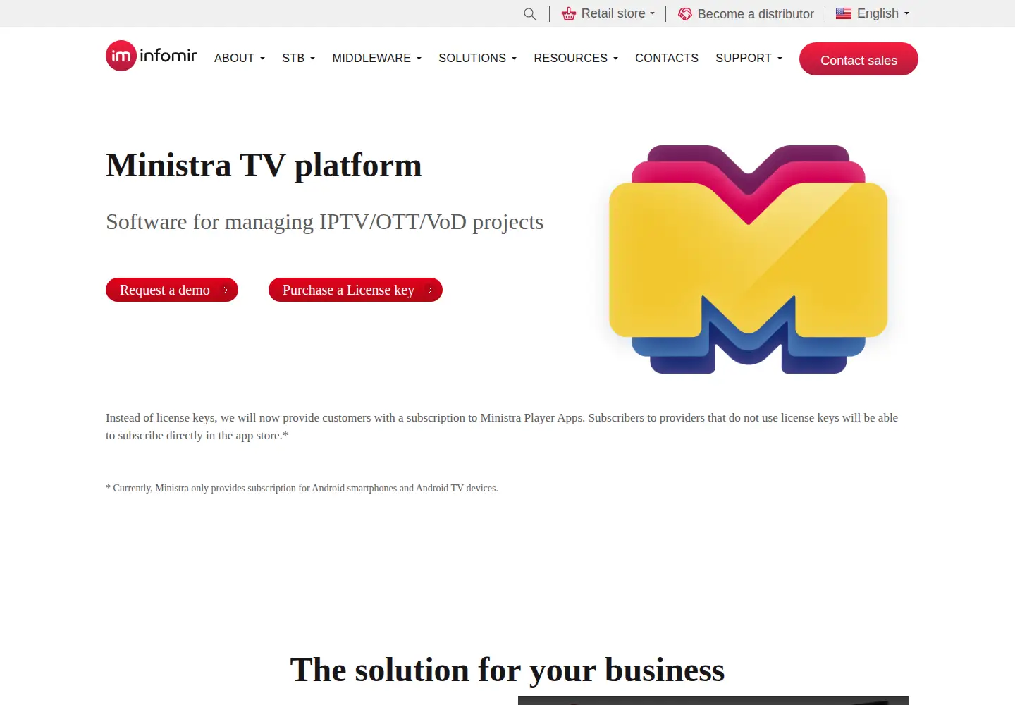 Captured homepage of ministra.com in the current scan