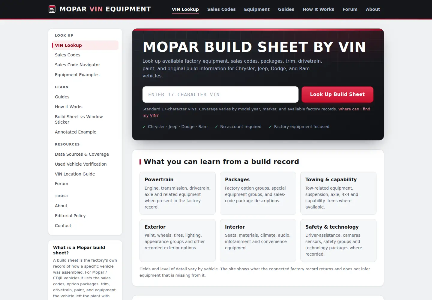 Captured homepage of moparvinequipment.com in the current scan