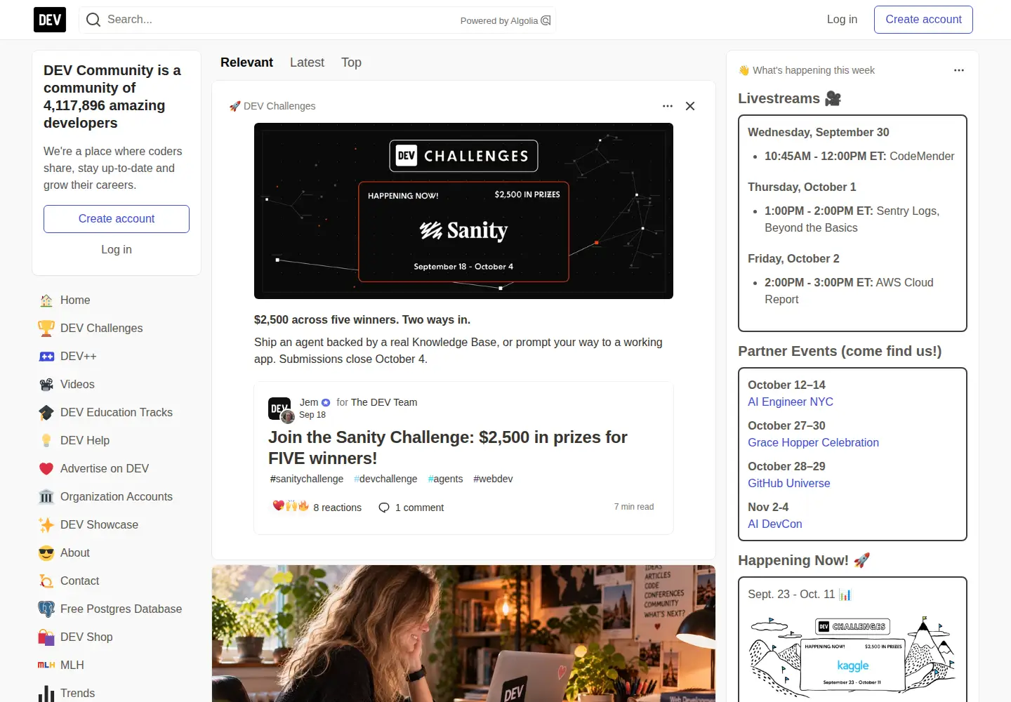 Screenshot of dev.to