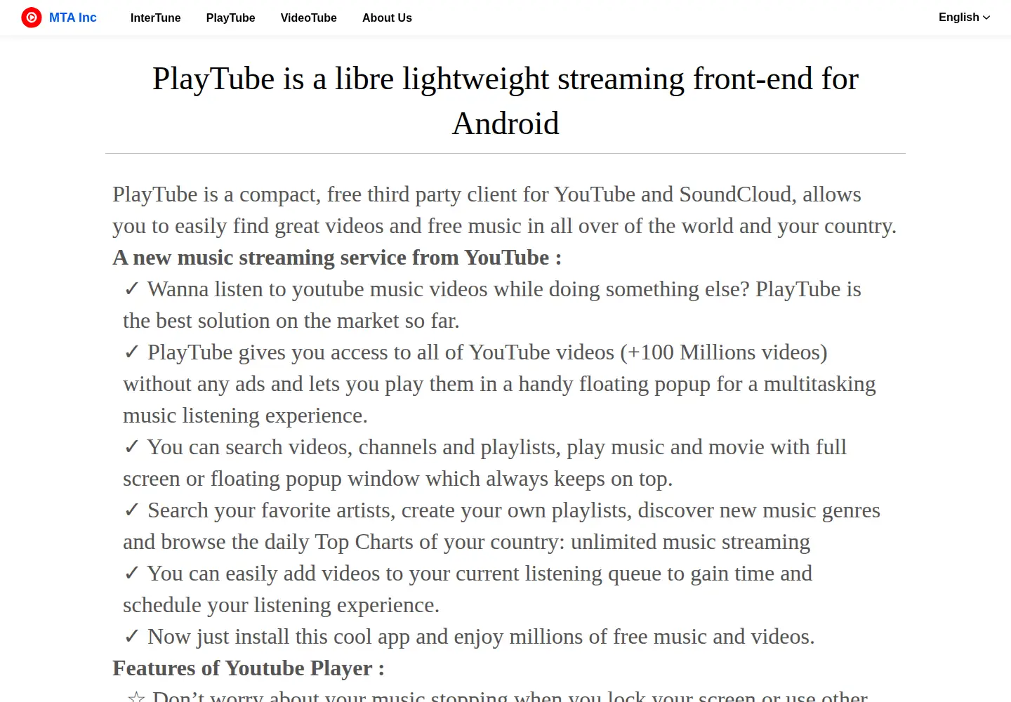 Captured homepage of mplaytube.com in the current scan