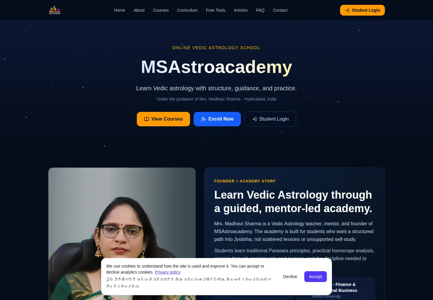 Captured homepage of msastroacademy.com in the current scan