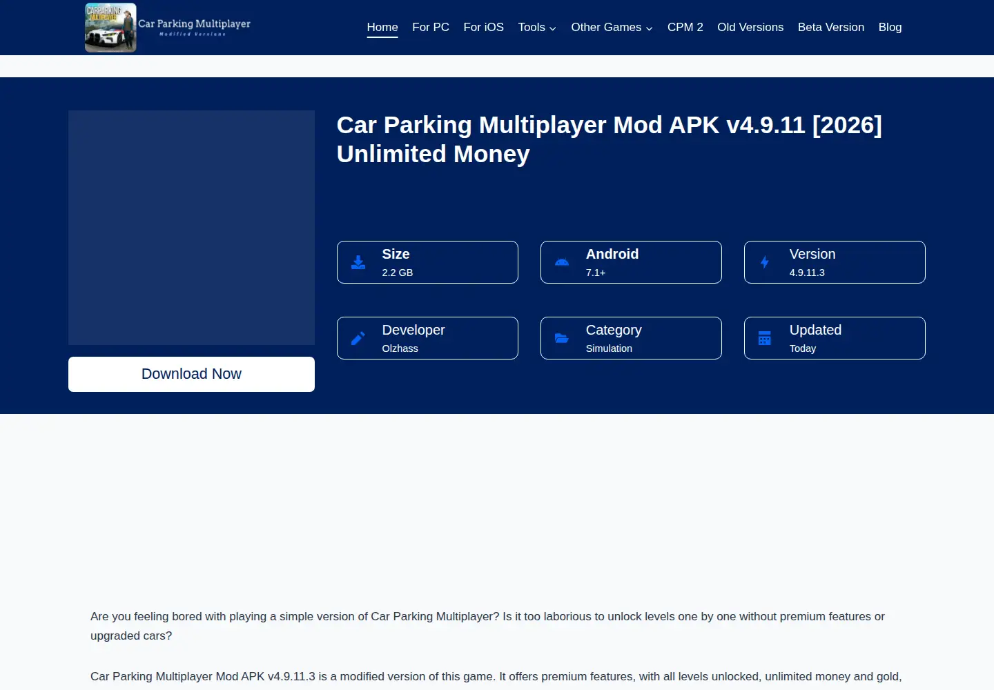 Captured homepage of multiplayerparking.com in the current scan
