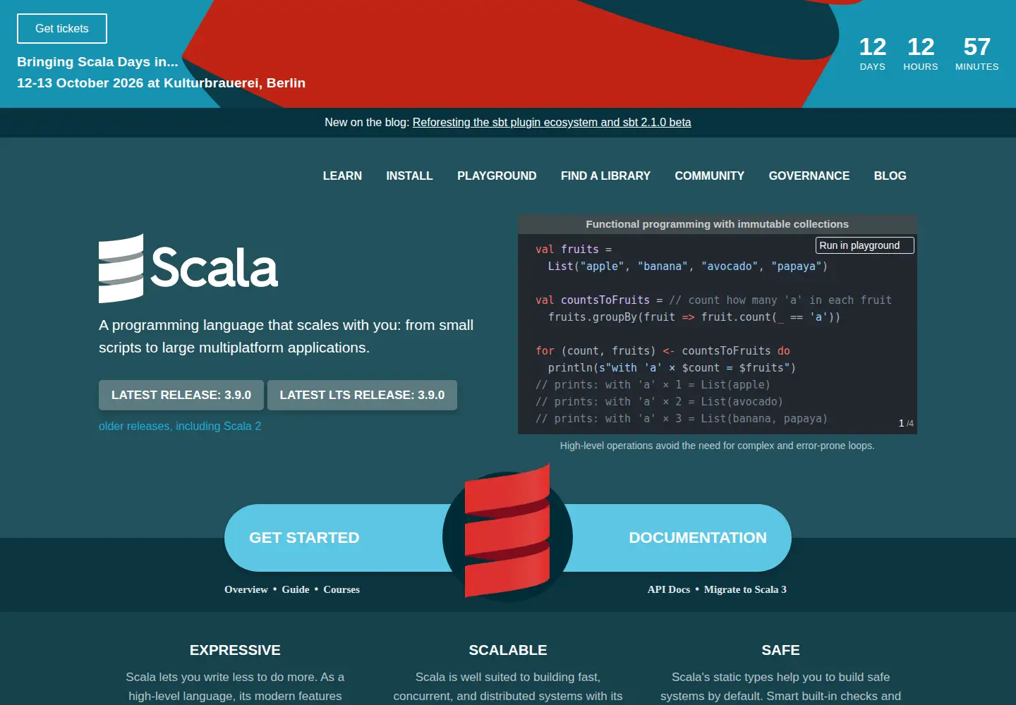 Captured homepage of scala-lang.org in the current scan