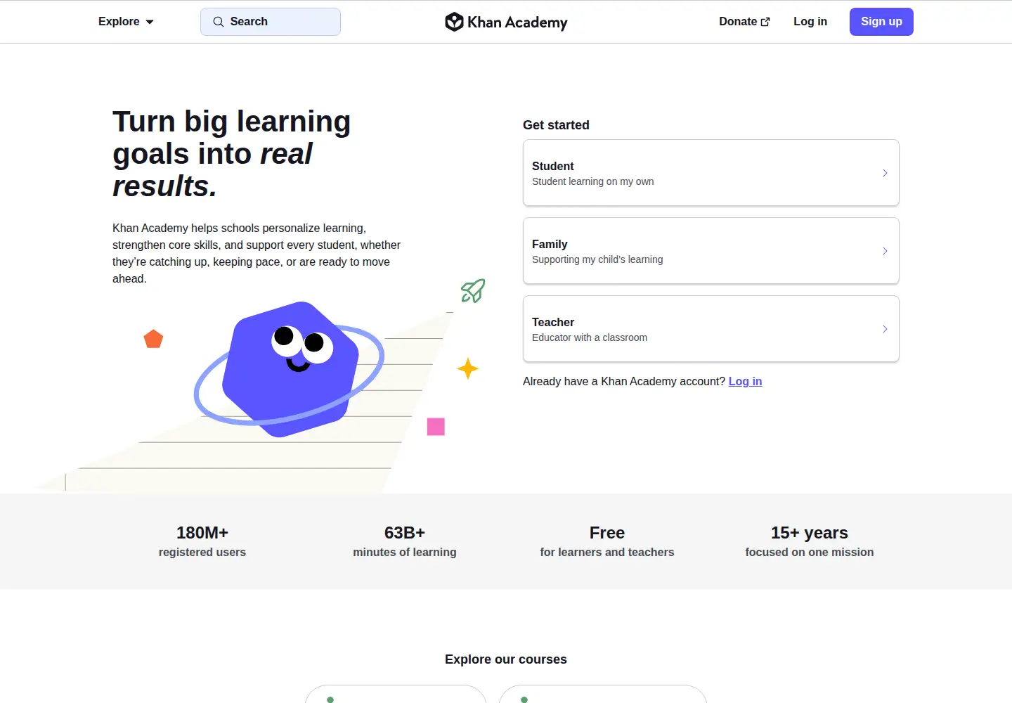 Screenshot of khanacademy.org