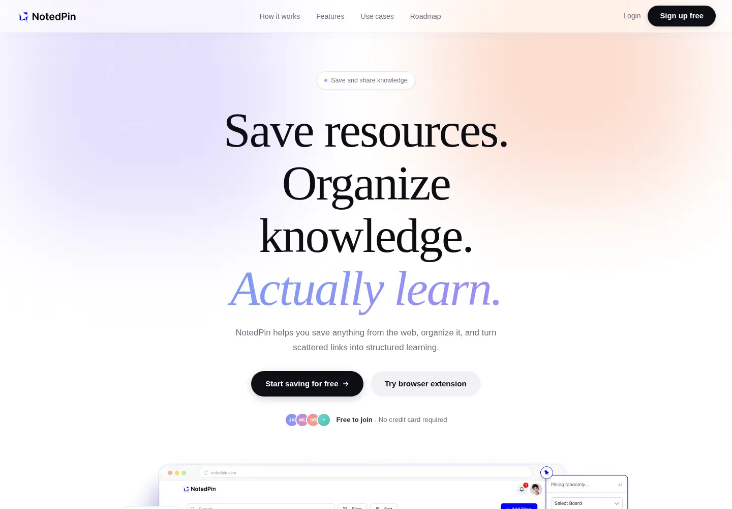 Captured homepage of notedpin.com in the current scan