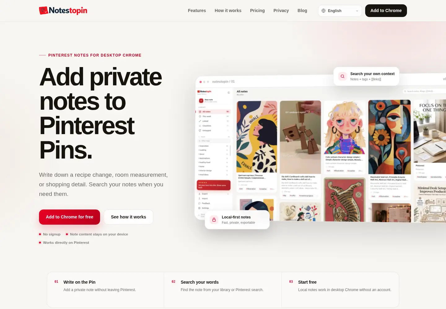 Screenshot of notestopin.com