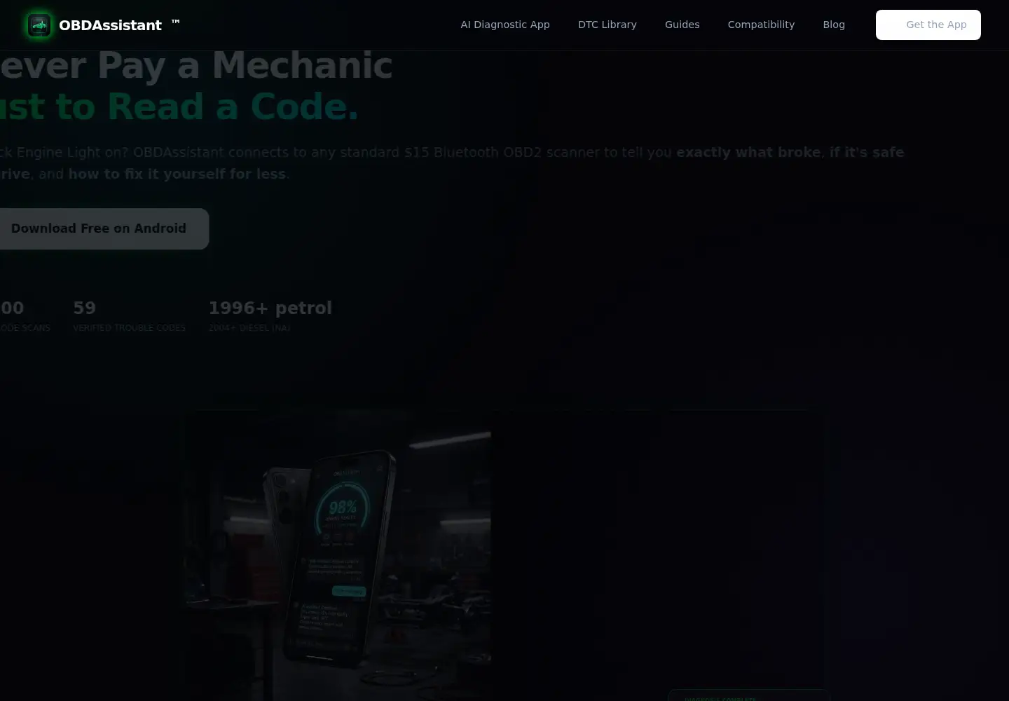 Screenshot of obd2assistant.com